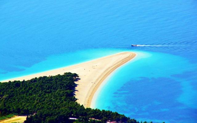 Aerial view of the Golden Horn beach in Bol on the island of Brač