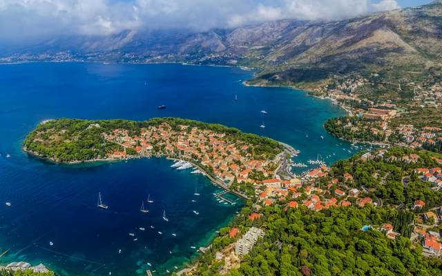 The Cavtat peninsula and bay seen from above