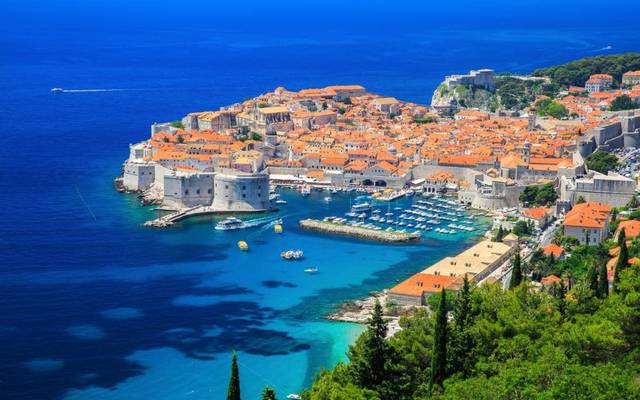 Dubrovnik's walled old town and harbour from above