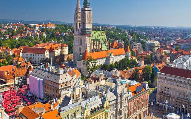 Rooftops of Zagreb's upper town with the cathedral towers